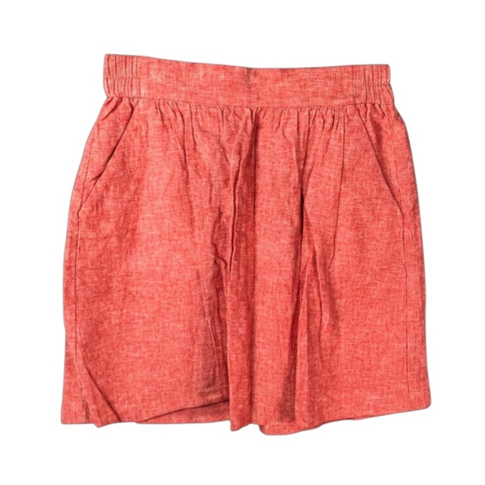 LOFT Ann Taylor RED/PINK CHAMBRAY Linen-Cotton Skirt FLAT FRONT Elastic Back XS